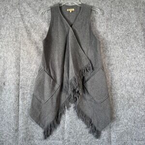 Democracy Fringe Wool Vest Womens Small Boho Asymmetrical‎ Sleeveless Cozy Wrap